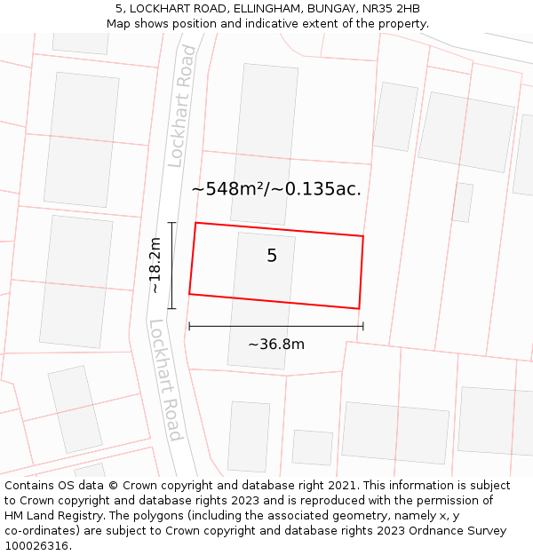 5, LOCKHART ROAD, ELLINGHAM, BUNGAY, NR35 2HB: Plot and title map