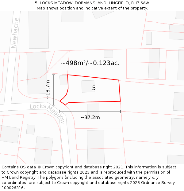 5, LOCKS MEADOW, DORMANSLAND, LINGFIELD, RH7 6AW: Plot and title map