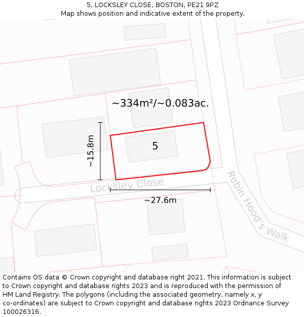 5, LOCKSLEY CLOSE, BOSTON, PE21 9PZ: Plot and title map
