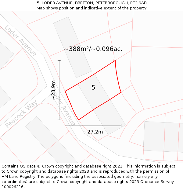 5, LODER AVENUE, BRETTON, PETERBOROUGH, PE3 9AB: Plot and title map