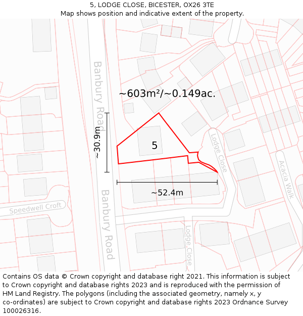 5, LODGE CLOSE, BICESTER, OX26 3TE: Plot and title map