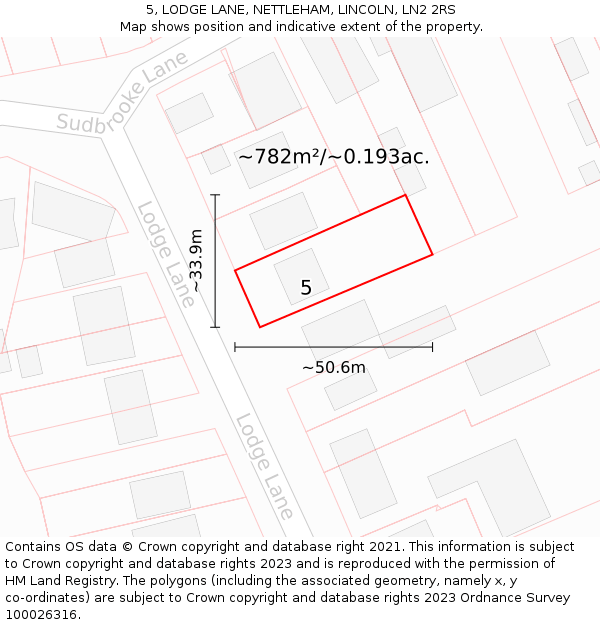5, LODGE LANE, NETTLEHAM, LINCOLN, LN2 2RS: Plot and title map