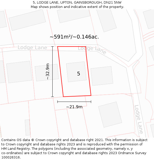 5, LODGE LANE, UPTON, GAINSBOROUGH, DN21 5NW: Plot and title map