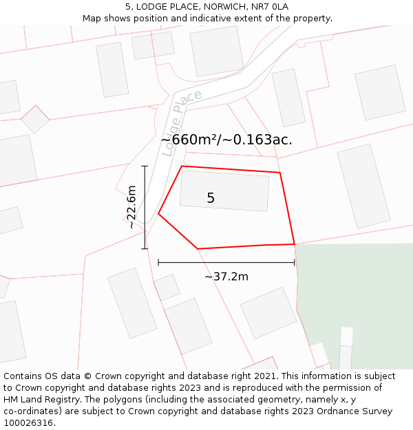 5, LODGE PLACE, NORWICH, NR7 0LA: Plot and title map