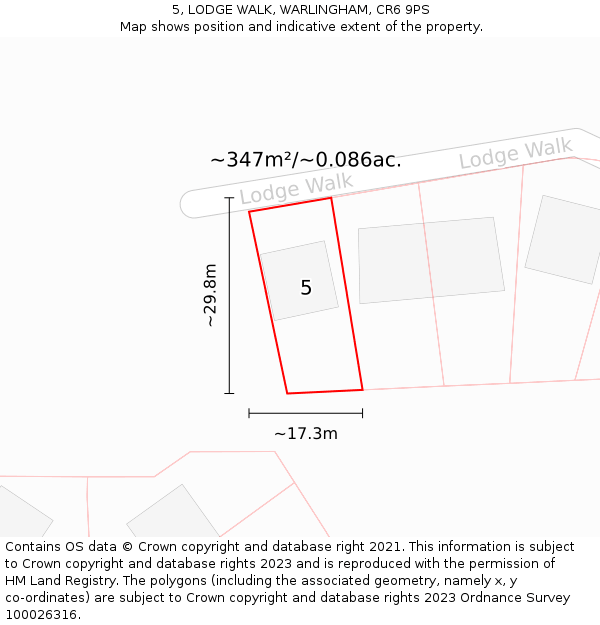 5, LODGE WALK, WARLINGHAM, CR6 9PS: Plot and title map