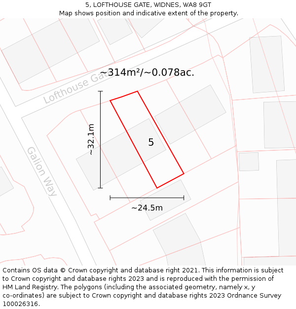5, LOFTHOUSE GATE, WIDNES, WA8 9GT: Plot and title map