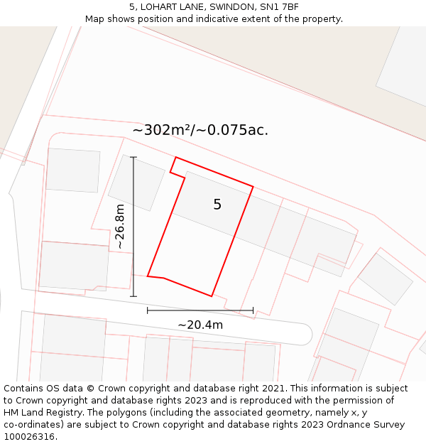 5, LOHART LANE, SWINDON, SN1 7BF: Plot and title map