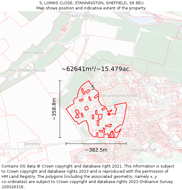 5, LOMAS CLOSE, STANNINGTON, SHEFFIELD, S6 6EU: Plot and title map