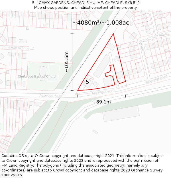 5, LOMAX GARDENS, CHEADLE HULME, CHEADLE, SK8 5LP: Plot and title map