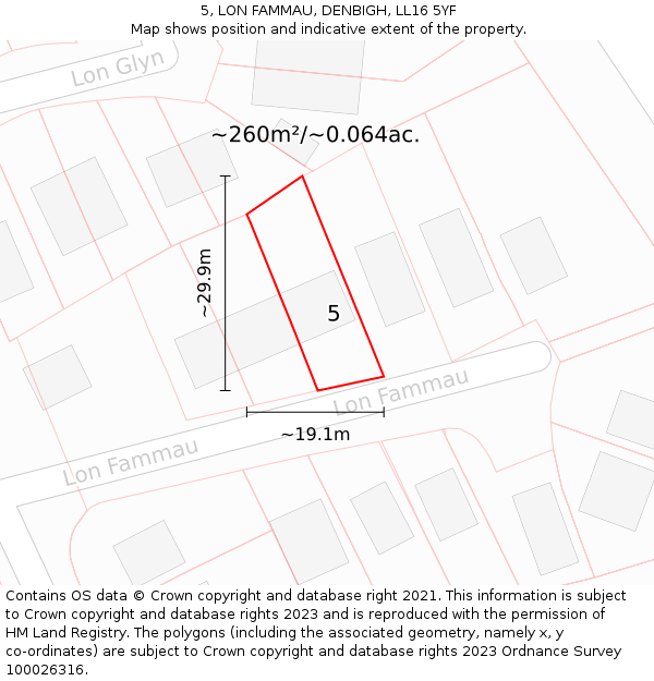5, LON FAMMAU, DENBIGH, LL16 5YF: Plot and title map