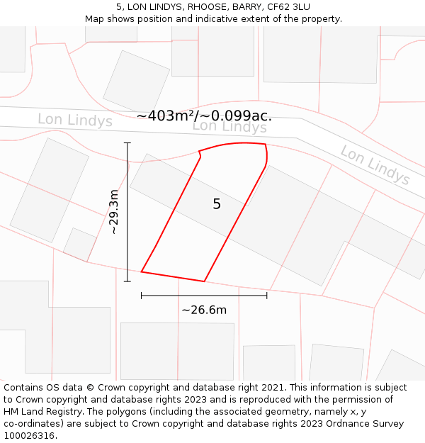 5, LON LINDYS, RHOOSE, BARRY, CF62 3LU: Plot and title map