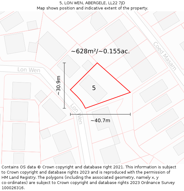 5, LON WEN, ABERGELE, LL22 7JD: Plot and title map