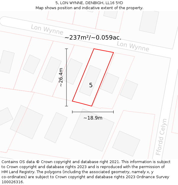 5, LON WYNNE, DENBIGH, LL16 5YD: Plot and title map