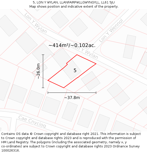 5, LON Y WYLAN, LLANFAIRPWLLGWYNGYLL, LL61 5JU: Plot and title map