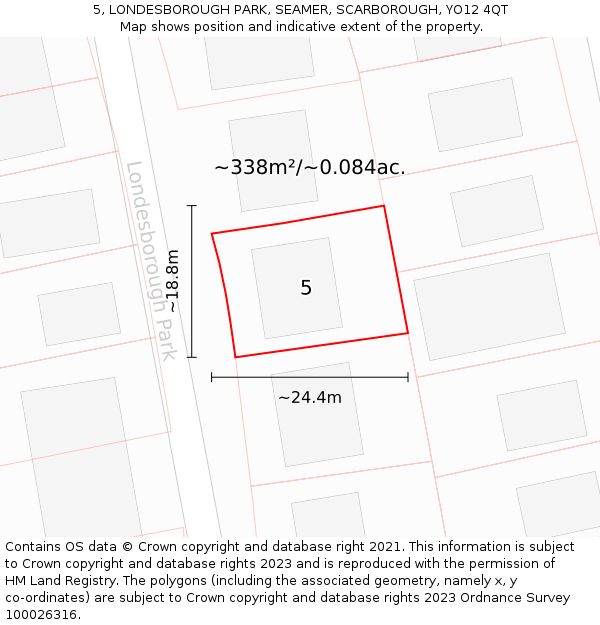 5, LONDESBOROUGH PARK, SEAMER, SCARBOROUGH, YO12 4QT: Plot and title map