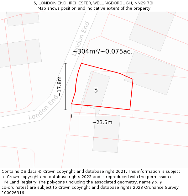 5, LONDON END, IRCHESTER, WELLINGBOROUGH, NN29 7BH: Plot and title map