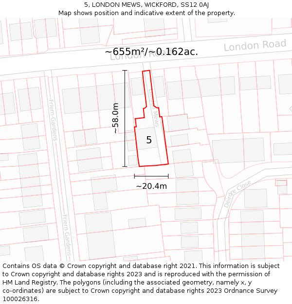 5, LONDON MEWS, WICKFORD, SS12 0AJ: Plot and title map
