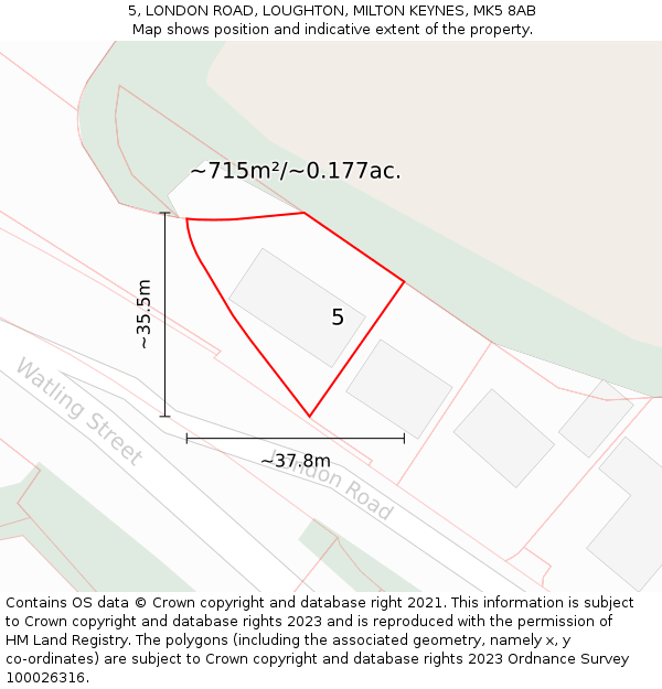 5, LONDON ROAD, LOUGHTON, MILTON KEYNES, MK5 8AB: Plot and title map