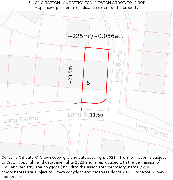 5, LONG BARTON, KINGSTEIGNTON, NEWTON ABBOT, TQ12 3QP: Plot and title map