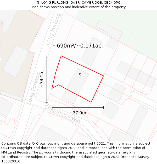 5, LONG FURLONG, OVER, CAMBRIDGE, CB24 5PG: Plot and title map
