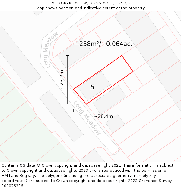 5, LONG MEADOW, DUNSTABLE, LU6 3JR: Plot and title map