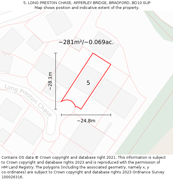 5, LONG PRESTON CHASE, APPERLEY BRIDGE, BRADFORD, BD10 0UP: Plot and title map