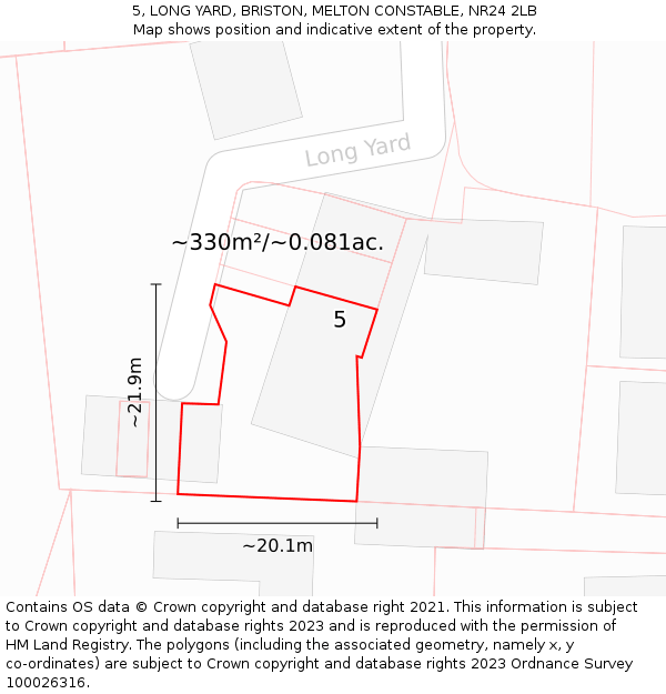 5, LONG YARD, BRISTON, MELTON CONSTABLE, NR24 2LB: Plot and title map