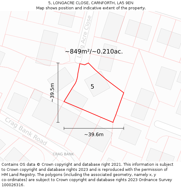 5, LONGACRE CLOSE, CARNFORTH, LA5 9EN: Plot and title map