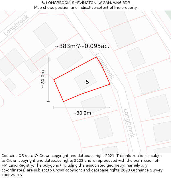 5, LONGBROOK, SHEVINGTON, WIGAN, WN6 8DB: Plot and title map