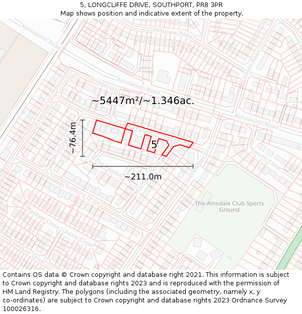 5, LONGCLIFFE DRIVE, SOUTHPORT, PR8 3PR: Plot and title map