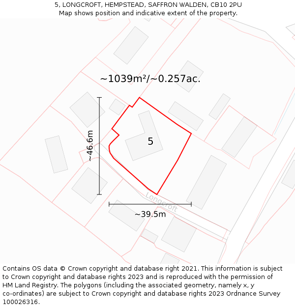 5, LONGCROFT, HEMPSTEAD, SAFFRON WALDEN, CB10 2PU: Plot and title map