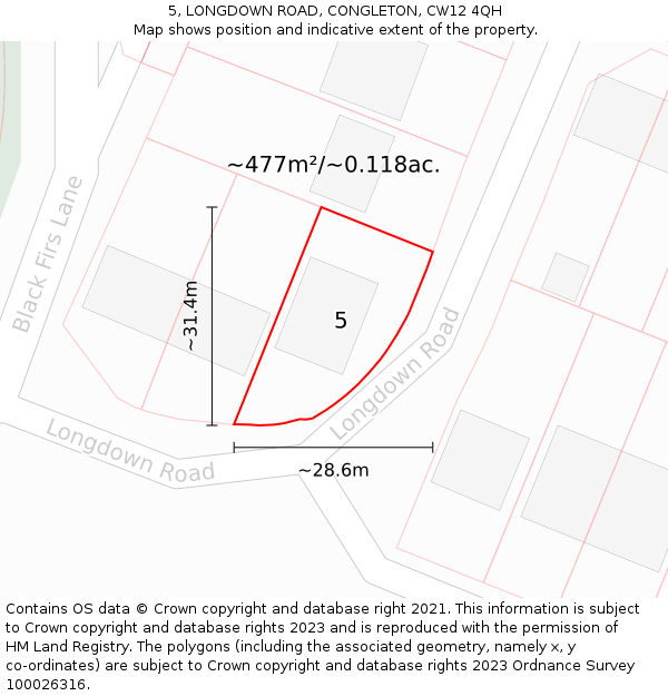 5, LONGDOWN ROAD, CONGLETON, CW12 4QH: Plot and title map