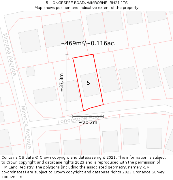 5, LONGESPEE ROAD, WIMBORNE, BH21 1TS: Plot and title map