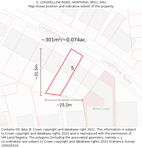 5, LONGFELLOW ROAD, WORTHING, BN11 4NU: Plot and title map