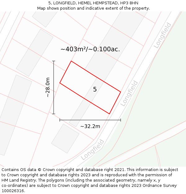 5, LONGFIELD, HEMEL HEMPSTEAD, HP3 8HN: Plot and title map