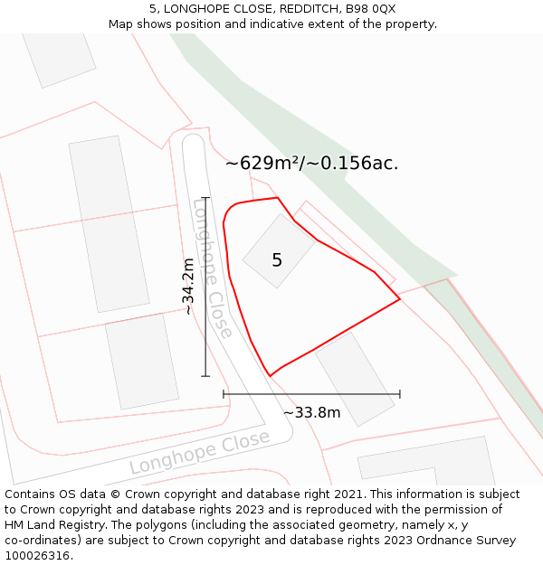 5, LONGHOPE CLOSE, REDDITCH, B98 0QX: Plot and title map
