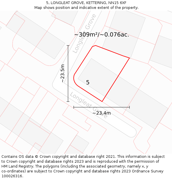 5, LONGLEAT GROVE, KETTERING, NN15 6XF: Plot and title map