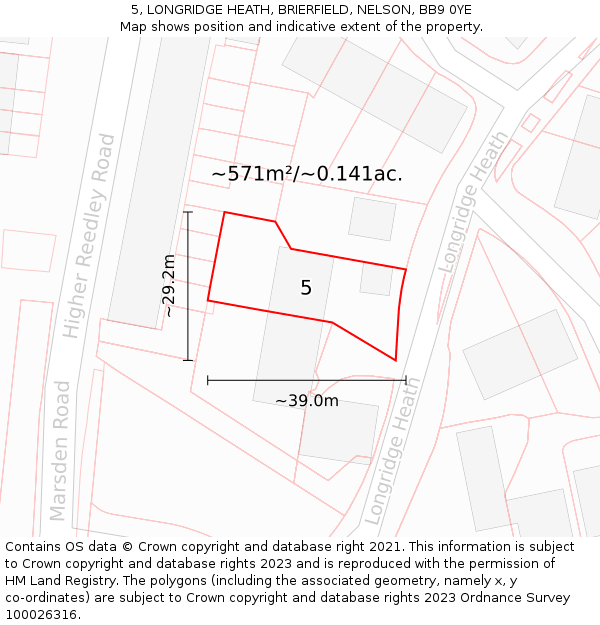 5, LONGRIDGE HEATH, BRIERFIELD, NELSON, BB9 0YE: Plot and title map