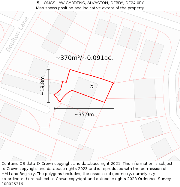 5, LONGSHAW GARDENS, ALVASTON, DERBY, DE24 0EY: Plot and title map