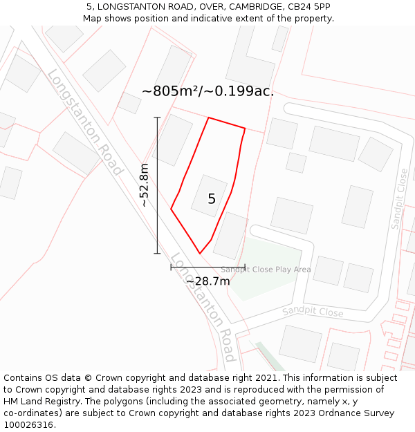 5, LONGSTANTON ROAD, OVER, CAMBRIDGE, CB24 5PP: Plot and title map