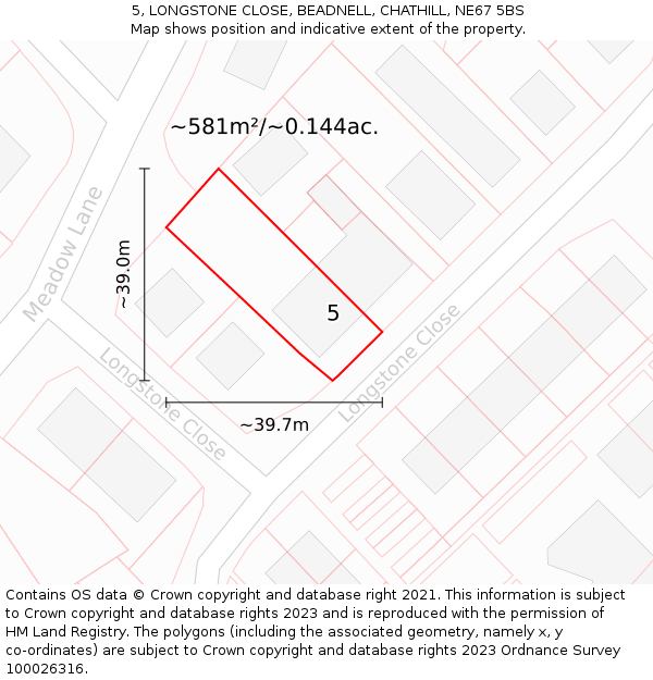 5, LONGSTONE CLOSE, BEADNELL, CHATHILL, NE67 5BS: Plot and title map