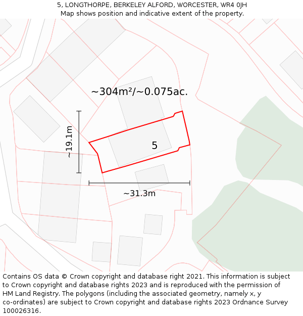 5, LONGTHORPE, BERKELEY ALFORD, WORCESTER, WR4 0JH: Plot and title map
