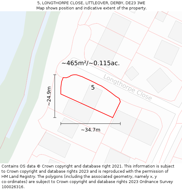 5, LONGTHORPE CLOSE, LITTLEOVER, DERBY, DE23 3WE: Plot and title map