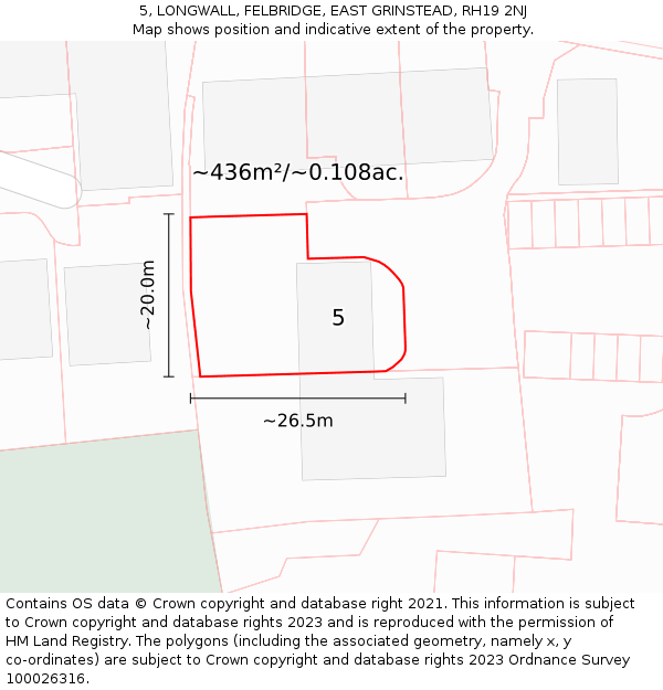 5, LONGWALL, FELBRIDGE, EAST GRINSTEAD, RH19 2NJ: Plot and title map