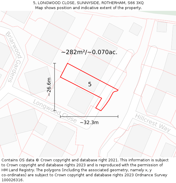 5, LONGWOOD CLOSE, SUNNYSIDE, ROTHERHAM, S66 3XQ: Plot and title map