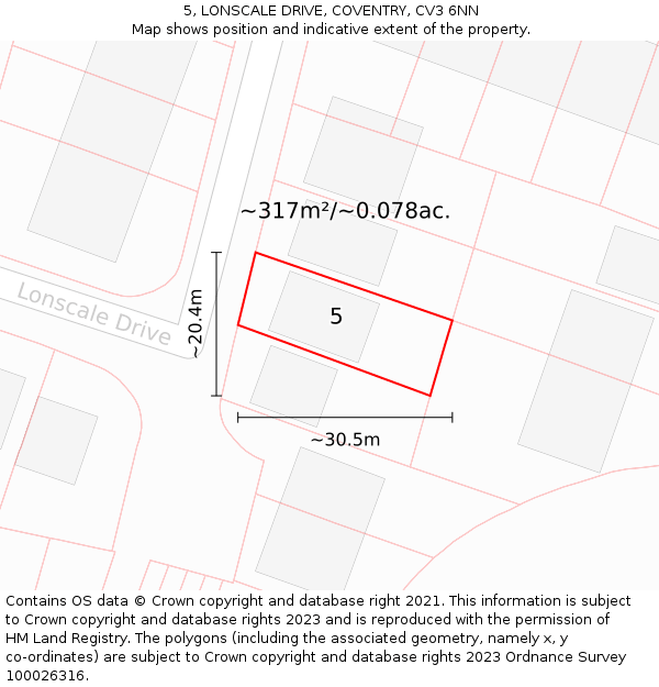 5, LONSCALE DRIVE, COVENTRY, CV3 6NN: Plot and title map
