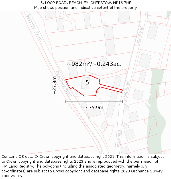 5, LOOP ROAD, BEACHLEY, CHEPSTOW, NP16 7HE: Plot and title map
