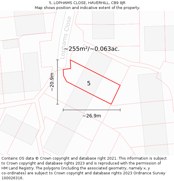 5, LOPHAMS CLOSE, HAVERHILL, CB9 9JR: Plot and title map
