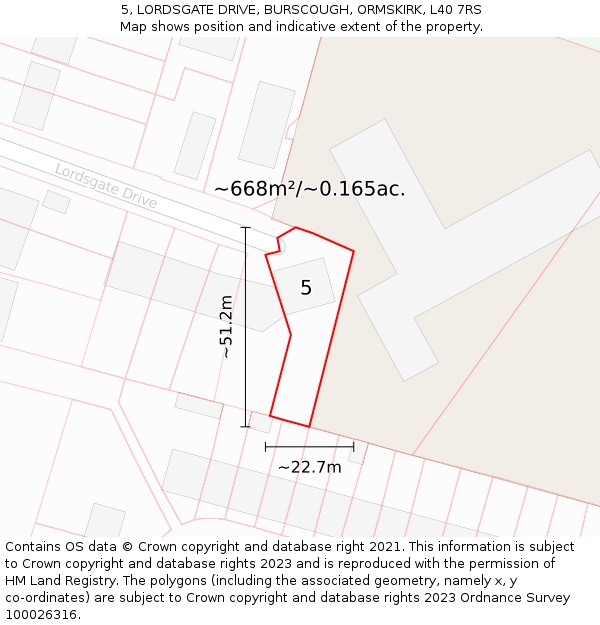 5, LORDSGATE DRIVE, BURSCOUGH, ORMSKIRK, L40 7RS: Plot and title map