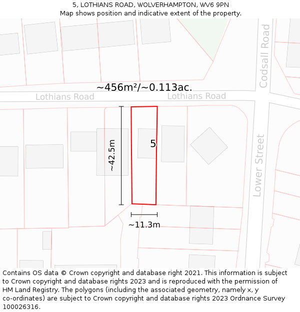 5, LOTHIANS ROAD, WOLVERHAMPTON, WV6 9PN: Plot and title map